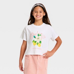 Girls' Short Sleeve Cropped 'Dolce Vita' Graphic T-Shirt - Cat & Jack™ White - 1 of 4