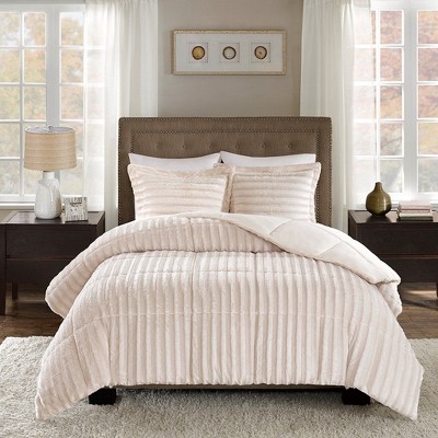 NicBex 3-Piece Faux Fur King Size Bedding Comforter Sets, All-Over Pleated Fur Bedding Set, 1 Comforter, 2 Pillow Shams, Machine Washable
