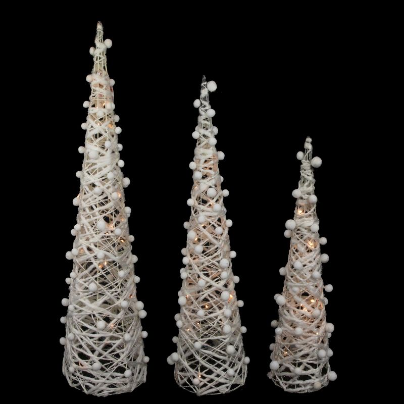 Northlight Set of 3 LED Lighted White Glittered Cone Tree Christmas Decoration 39.25", 3 of 5
