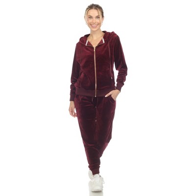 Women's 2-Piece Velour Tracksuit Set Burgundy M -White Mark