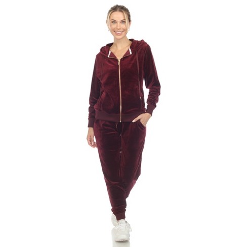 Women s 2 piece Velour Tracksuit Set Burgundy S white Mark Target