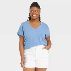 Women's Plus Size Short Sleeve Relaxed Fit V-Neck T-Shirt - Universal Thread™ Light Blue 4X