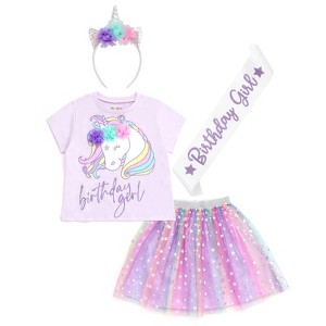 imagikids Birthday Girl Outfit - T-Shirt, Tulle Tutu Skirt, Headband & Satin Sash Set Little Kid to Big Kid Sizes - 1 of 4