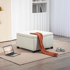 CAVINAS Linen Storage Ottoman Bench with Flip Top Seat Lid and Metal Hinge,Upholstered Storage Ottoman,Storage Benches for Living Room,Bedroom - 1 of 4