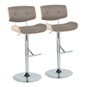 Contemporary Adjustable Swivel Barstool with Metal Base, Wood and Upholstered Seat - Set of 2 - 1 of 4