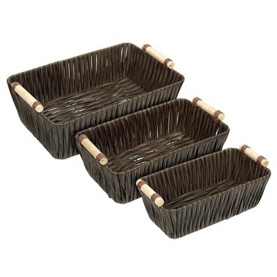 Wicker Basket, Woven Storage Baskets (Brown, 3 Pieces)