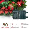 Pre-Lit Christmas Wreath for Front Door, 22 Inch Large Christmas Wreath with 30 LED, Red Green Balls, Velvet Ribbon for Fireplace Window Wall Decor - 4 of 4