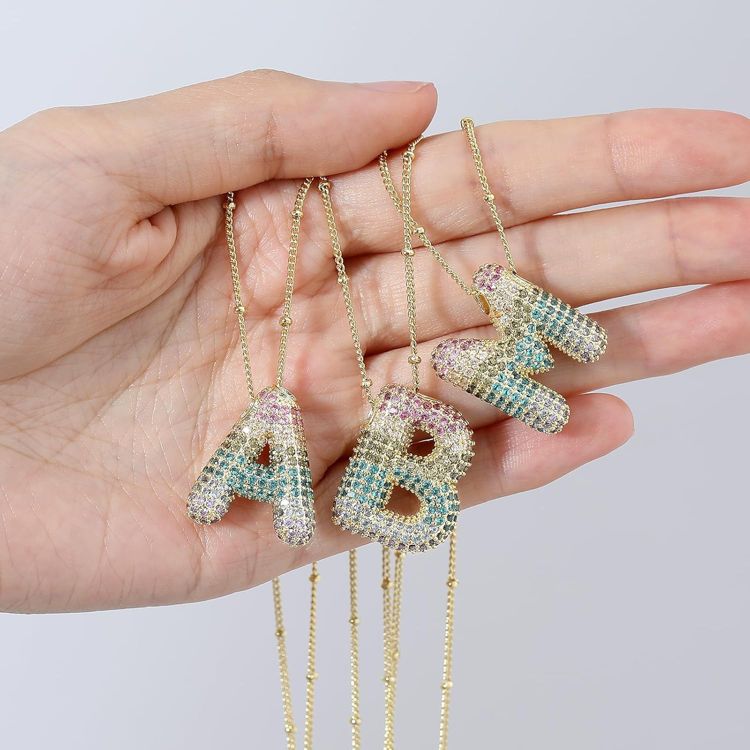 Gradient Balloon Initial Necklace - 14K Gold Plated CZ Letter Pendant Dainty Gift for Her, 5 of 8