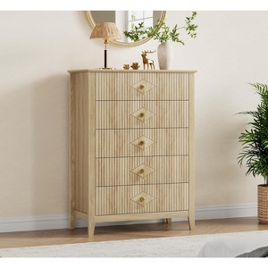 42.9" Modern 5-Drawer Dresser w/Metal Handles - Dual-Function TV Stand & Wood Storage for Bedroom, Living Room & Hallway - 1 of 4