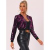 INSPIRE CHIC Women's Glitter Sparkle Long Sleeve Front Zip Party Shiny Crop Bomber Sequin Jackets - 2 of 4
