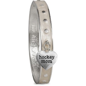 Pavilion Gift Company - Hockey Mom - White Enamel Bangle Bracelet with Heart Charm - Bracelets - 1 of 4