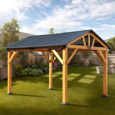Natural Fir Wood Outdoor Gazebo with Galvanized Steel Roof