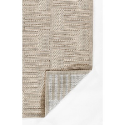 Beige Geometric Machine Made Indoor/Outdoor Runner Rug
