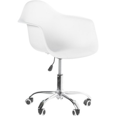 Fabulaxe Mid-Century Modern Style Swivel Plastic Shell Molded Office Task Chair with Rolling Wheels, White