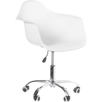 Fabulaxe Mid-Century Modern Style Adjustable Swivel Plastic Shell Molded Office Task Chair with Rolling Wheels, White