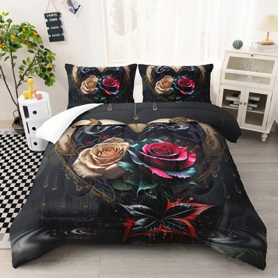 Acoinel 3 Pcs Rose Comforter Set with 2 Pillowcases