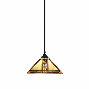 Toltec Lighting Any 1 - Light Pendant in  Matte Black with 14" Santa Cruz Art Glass Shade - 1 of 1