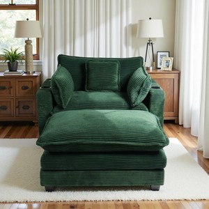 40'' Wide Corduroy Oversized Chair with Ottoman - Comfy Upholstered Lounge Armchair, USB & Cup Holders for Multi-Spaces - 1 of 4