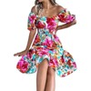 Coolmee Women Square Neck Short Sleeve Midi Dress Summer Boho Floral Swing Beach Dress - 2 of 4