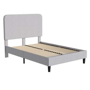 Emma and Oliver Pasithea Upholstered Platform Bed with Curved, Slim Panel Headboard and Wooden Support Slats