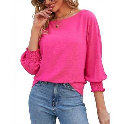 Women's Casual Puff Sleeve Tops 2025 Summer Solid Color Loose Balloon Sleeve Work Office Blouse