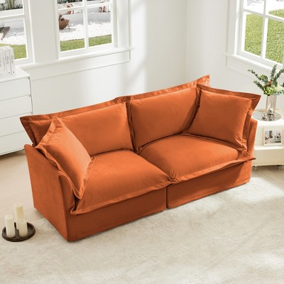 Modern 2-Seater Chenille Sofa, Slipcovered Deep Seat Couch with Removable Covers with 300lb Capacity, Convertible for Small Spaces