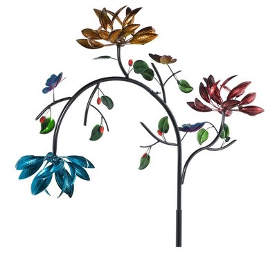 91" Tall Multicolor Metal Flower Wind Spinner with Butterfly Accents