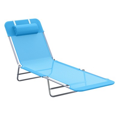 Photo 1 of Outsunny Foldable Outdoor Chaise Lounge Chair, 6-Level Reclining Camping Tanning Chair with Breathable Mesh Fabric and Headrest