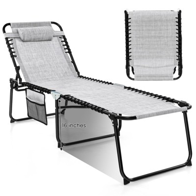 Tangkula Foldable Beach Chaise Lounge Chair W/ Pillow
