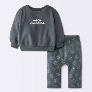 Conjunto de Sudadera y Pantalón de Bebé Monstruo de Leche - Cloud Island™ Gris Carbón