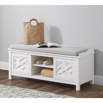 45" Middlebury Wood Storage Bench With Cushion White Alaterre