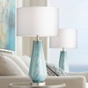 Possini Euro Design Jaime Modern Table Lamps 26" High Set of 2 Blue Gray Art Glass White Fabric Drum Shade for Bedroom Living Room Bedside Nightstand - 2 of 4