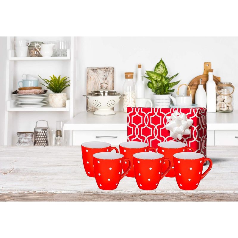 Bruntmor 16 Oz Coffee Mug Set, Large Ceramic Mugs for Christmas & Birthday Gifts, 6-Piece, Red Polka Dots, 5 of 6