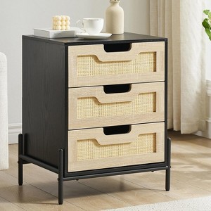 Rattan Nightstand – Boho Accent Table with Rattan Drawers & Metal Legs - 1 of 4