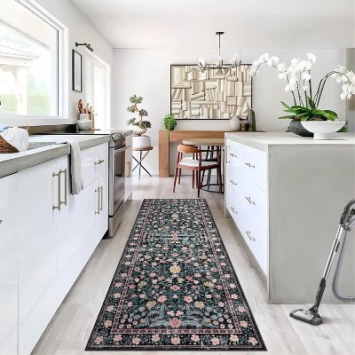homfan Area Rug Retro Boho Mottled Flowers Rug Durable Non-Shedding Low Pile Washable Carpet for Living Room Bedroom