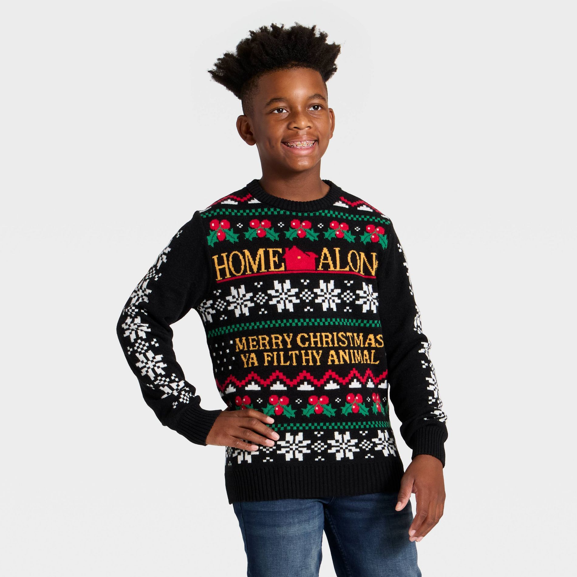 Boys' Home Alone Holiday Knit Sweater - Black