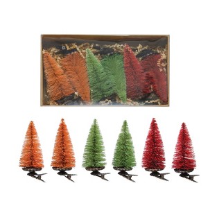 Storied Home Sisal Bottle Brush Tree Clip-on Ornaments, Multicolor, Boxed Set of 6 - 1 of 3