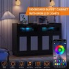 Sideboard Buffet Cabinet, Accent Storage Cabinet with LED Light & Power Outlets, Freestanding Sideboard Storage Cabinet with 4 Rattan Doors - 2 of 4