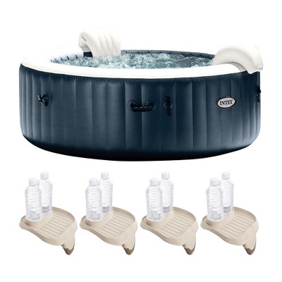 Intex 28431EP PureSpa Plus Portable Inflatable Hot Tub Bubble Jet Spa, 85 x 28", with Cup Holder and Tray Hot Tub Accessory, Tan (4 Pack)