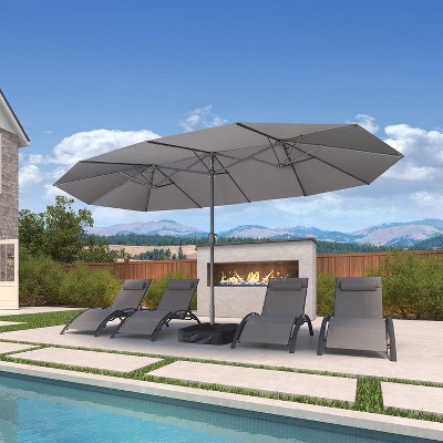 PURPLE LEAF Patio Market Umbrella with Base Double-Sided Rectangle Outdoor Table Sun Umbrellas with Crank 12 Heavy Duty Sturdy Ribs