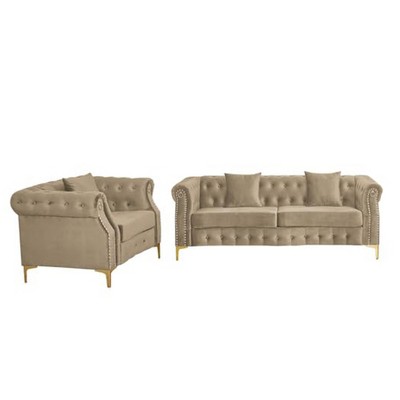 2 Piece Velvet Chesterfield Button-Tufted Sofa Sets for Living Room