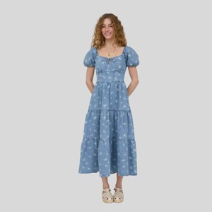 August Sky Puff Sleeve Denim Midi Dress RD4100_DENIM BLUE_L : Target