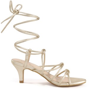 BLISSFUL STEP Women's Knot Decor Lace Up Strappy Heeled Sandals - 1 of 3
