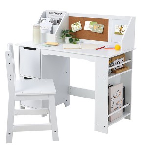 Study Desk and Chair Set, Learning Desk for Kids - Features Bookshelf, Bulletin Board, Cabinets- Perfect for Children Ages 3-8 - 1 of 4