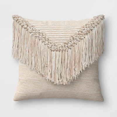 Macrame Outdoor Throw Pillow Natural 