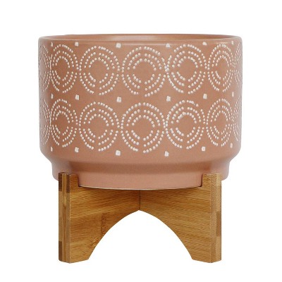 Sagebrook Home 8" Swirl Ceramic Planter with Stand Rose