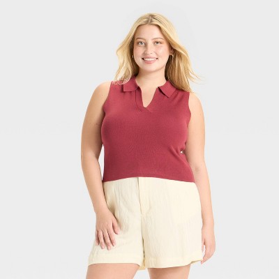 Women's Polo Collar Pullover Sweater Tank - A New Day™