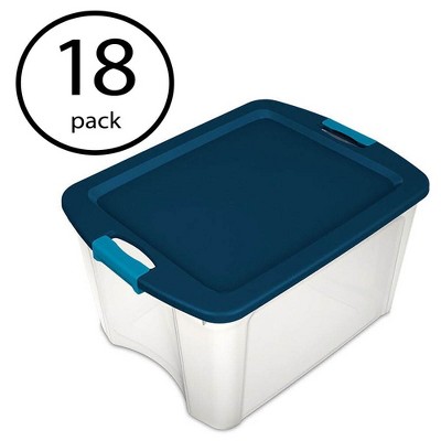 Sterilite 18 Gallon Plastic Storage Container Tote with Latching Lid (18 Pack)