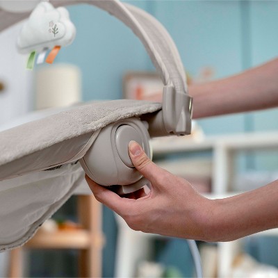 Gray and White Plush Baby Bouncer with Light-Up Toy Bar