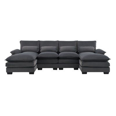 NicBex Modern U-shaped Sectional Sofa with 4 Waist Pillows and Double Chaise for Living Room,Apartment,Office,Gray